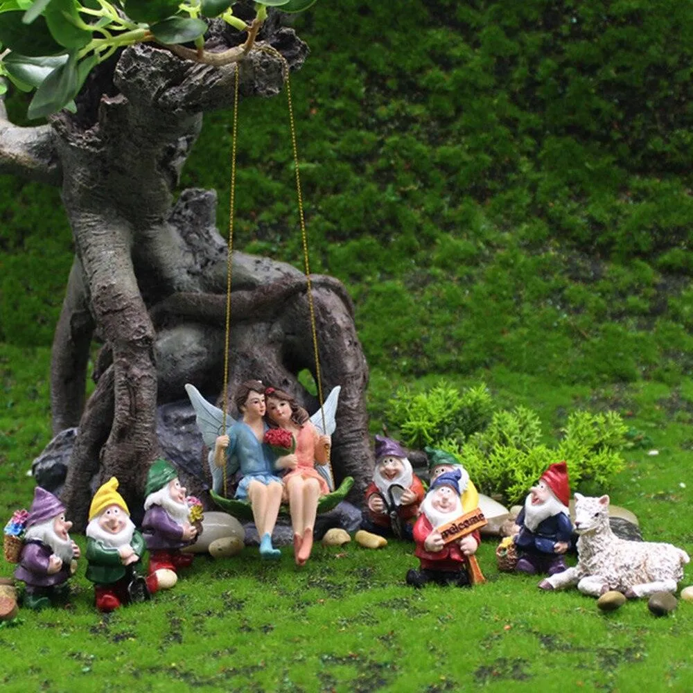 Charming Lovebirds on a Swing Figurines for Enchanting Fairy Gardens