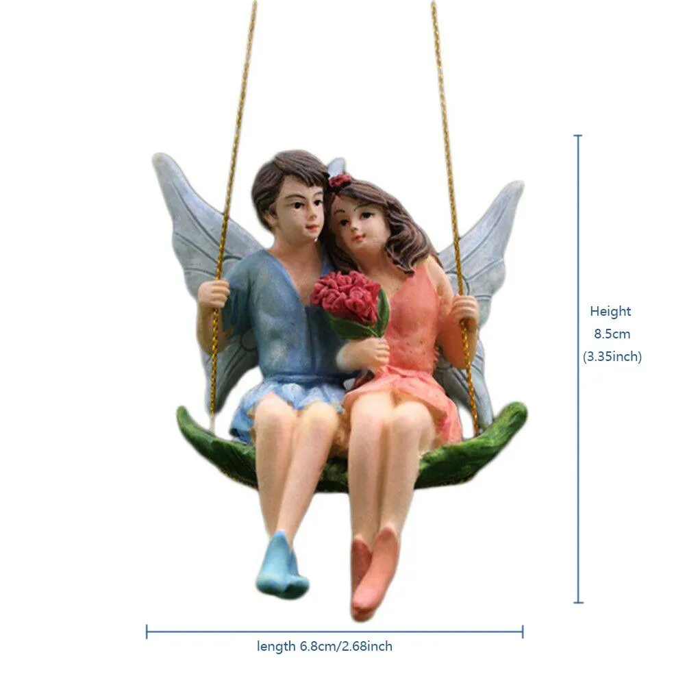 Charming Lovebirds on a Swing Figurines for Enchanting Fairy Gardens