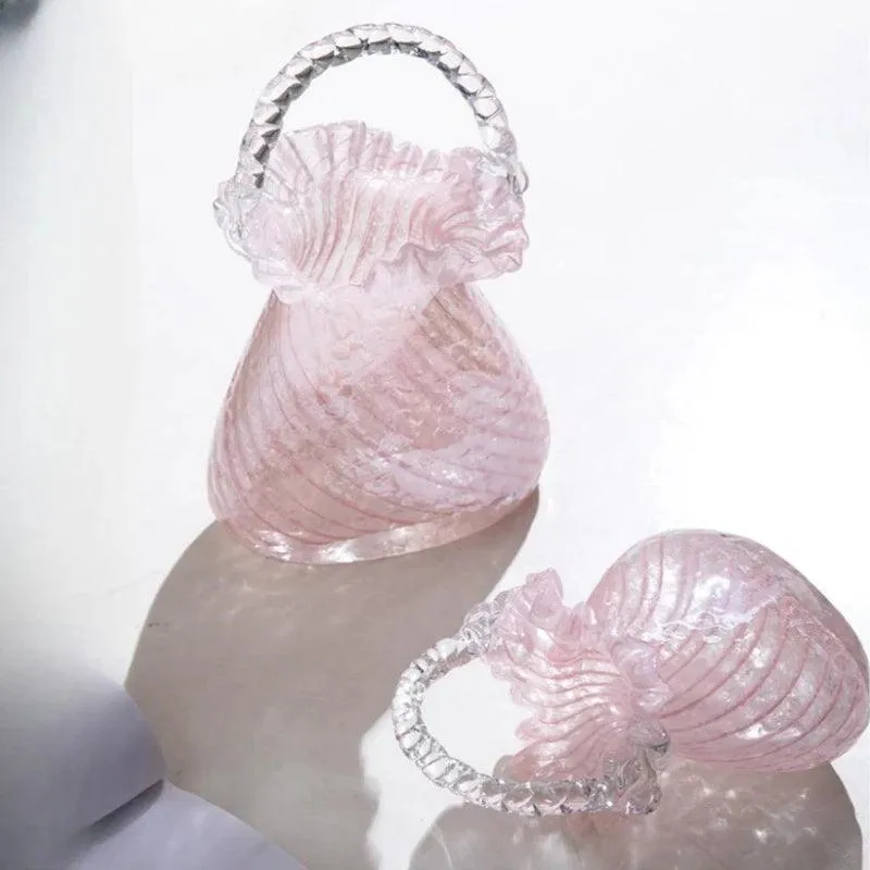 Charming Pink Glass Handbag Vase with Playful Curvy Handle