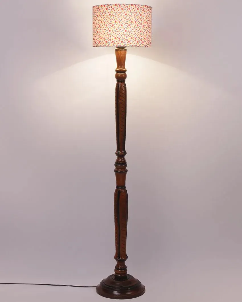 Colorful Flowers Cotton Shade Wooden Floor Lamp | 14 X 56 inches