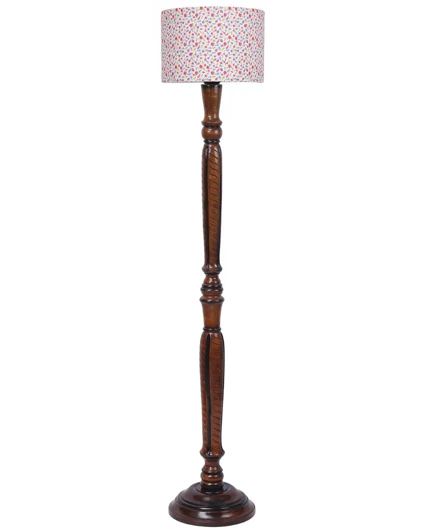 Colorful Flowers Cotton Shade Wooden Floor Lamp | 14 X 56 inches