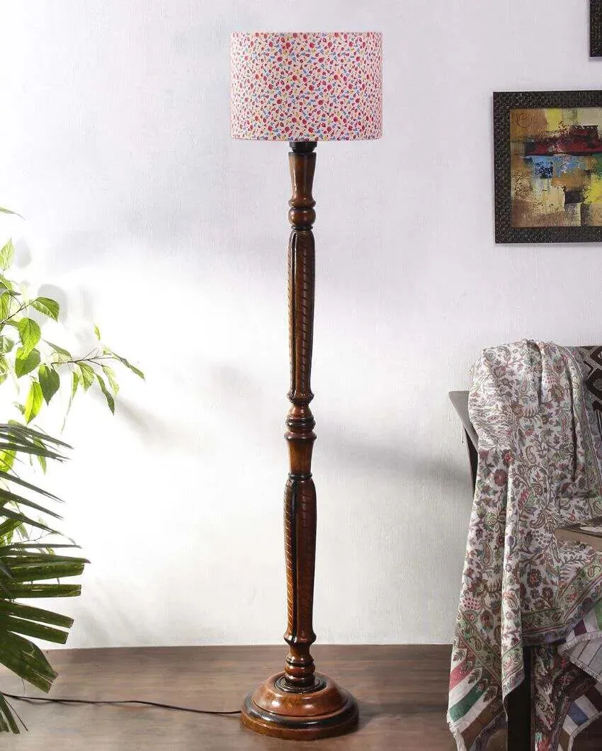 Colorful Flowers Cotton Shade Wooden Floor Lamp | 14 X 56 inches