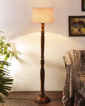 Colorful Flowers Cotton Shade Wooden Floor Lamp | 14 X 56 inches