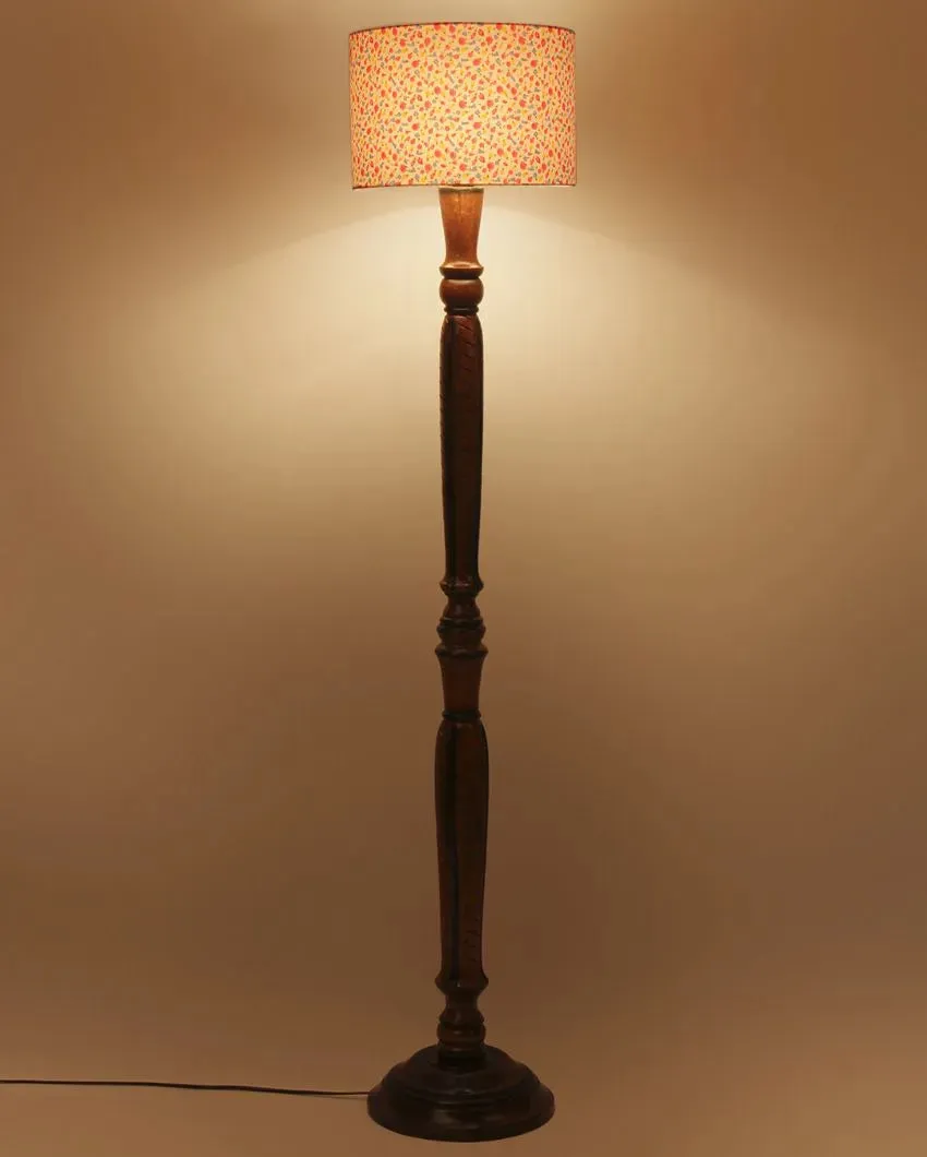Colorful Flowers Cotton Shade Wooden Floor Lamp | 14 X 56 inches