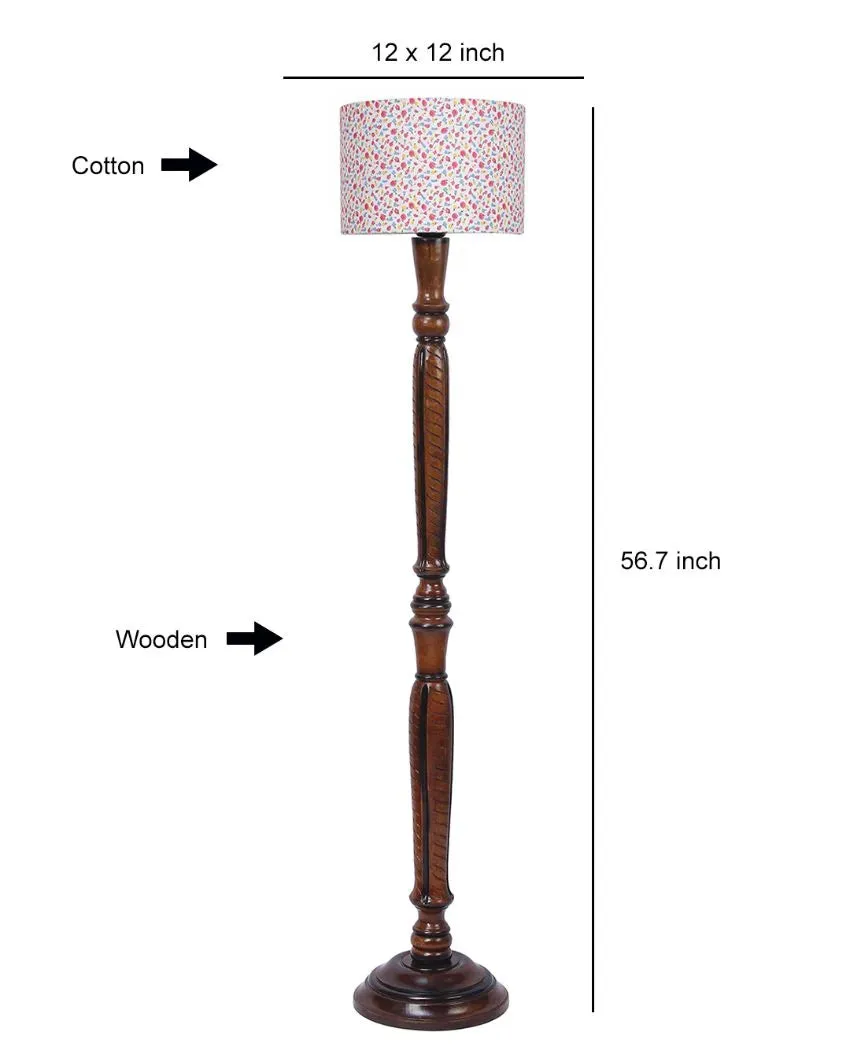 Colorful Flowers Cotton Shade Wooden Floor Lamp | 14 X 56 inches