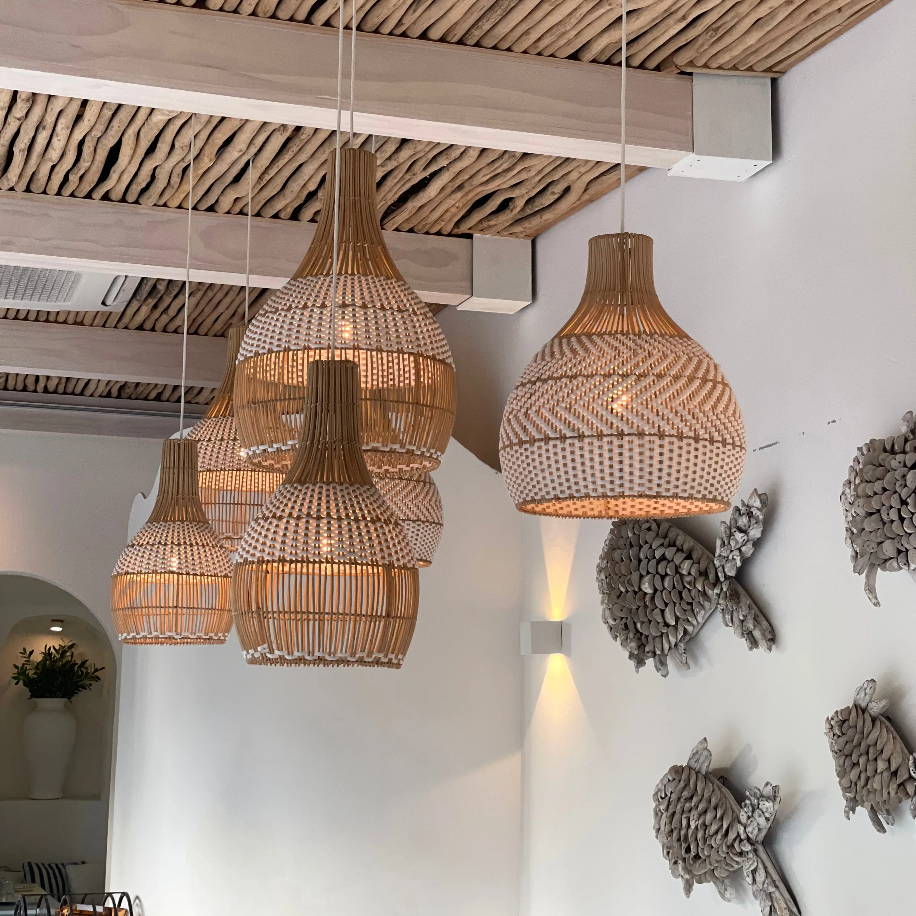 Cream Thalassa Rattan Pendant Light