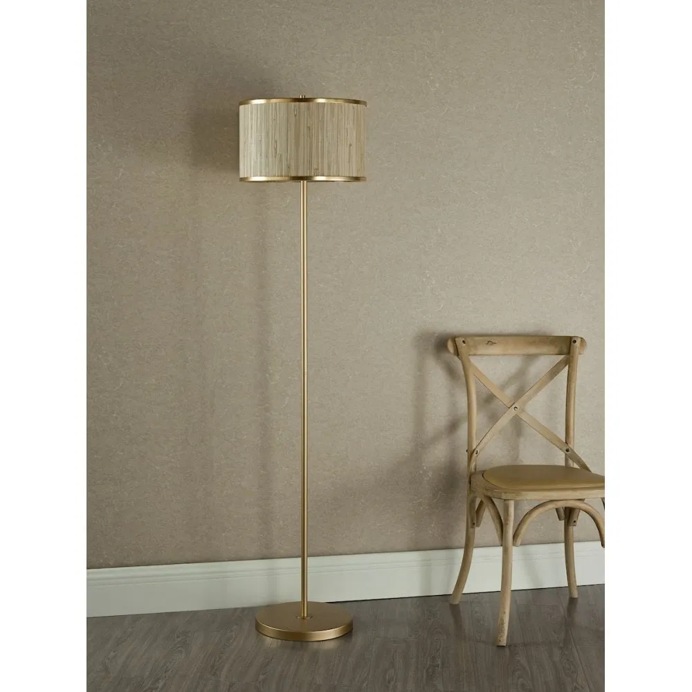 Dar FEN4935 Fenella 3 Light Floor Lamp Gold Leaf and Seagrass