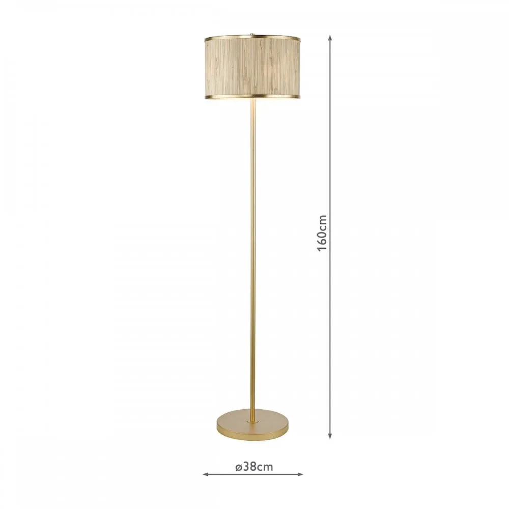 Dar FEN4935 Fenella 3 Light Floor Lamp Gold Leaf and Seagrass