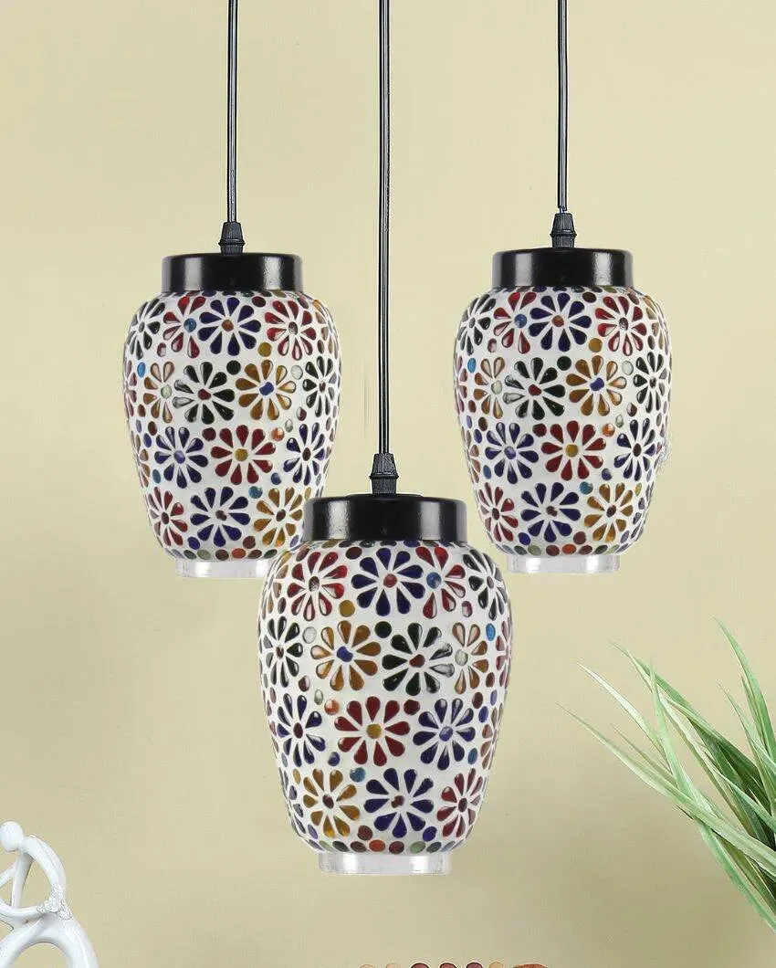 Dazzle Cluster Mosaic Glass Three Hanging Lamps With Base | 10 x 20 inches