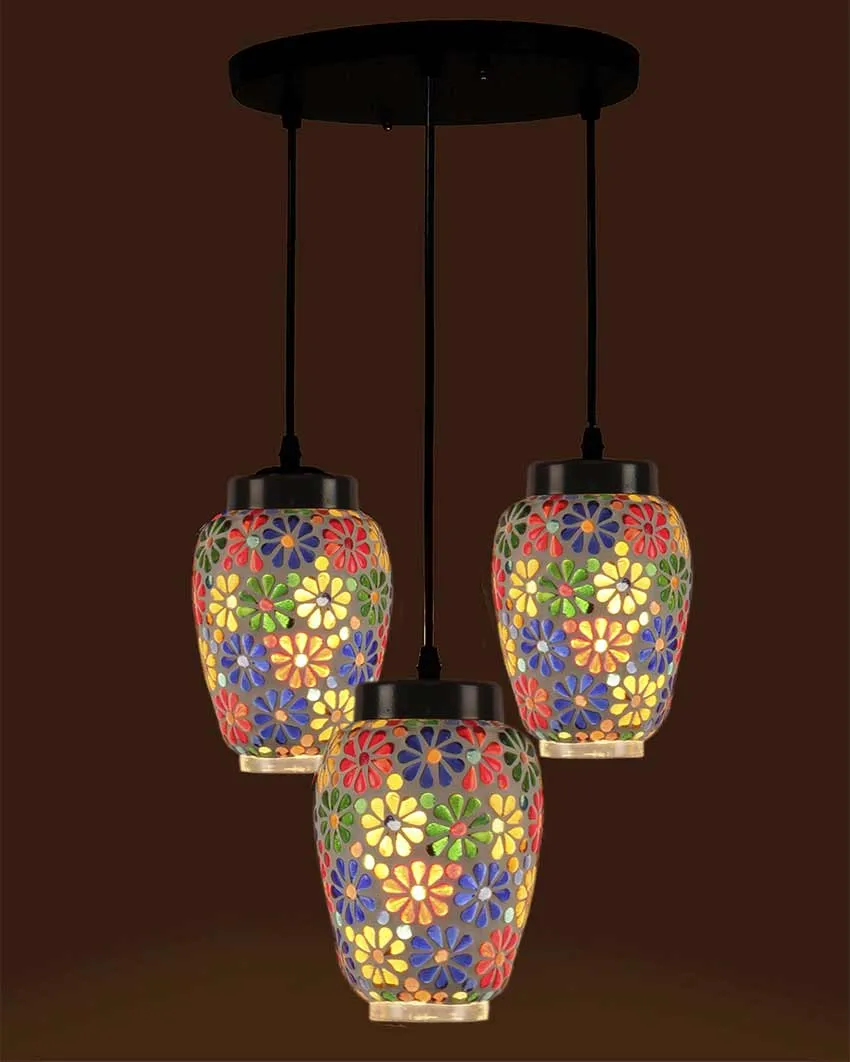 Dazzle Cluster Mosaic Glass Three Hanging Lamps With Base | 10 x 20 inches