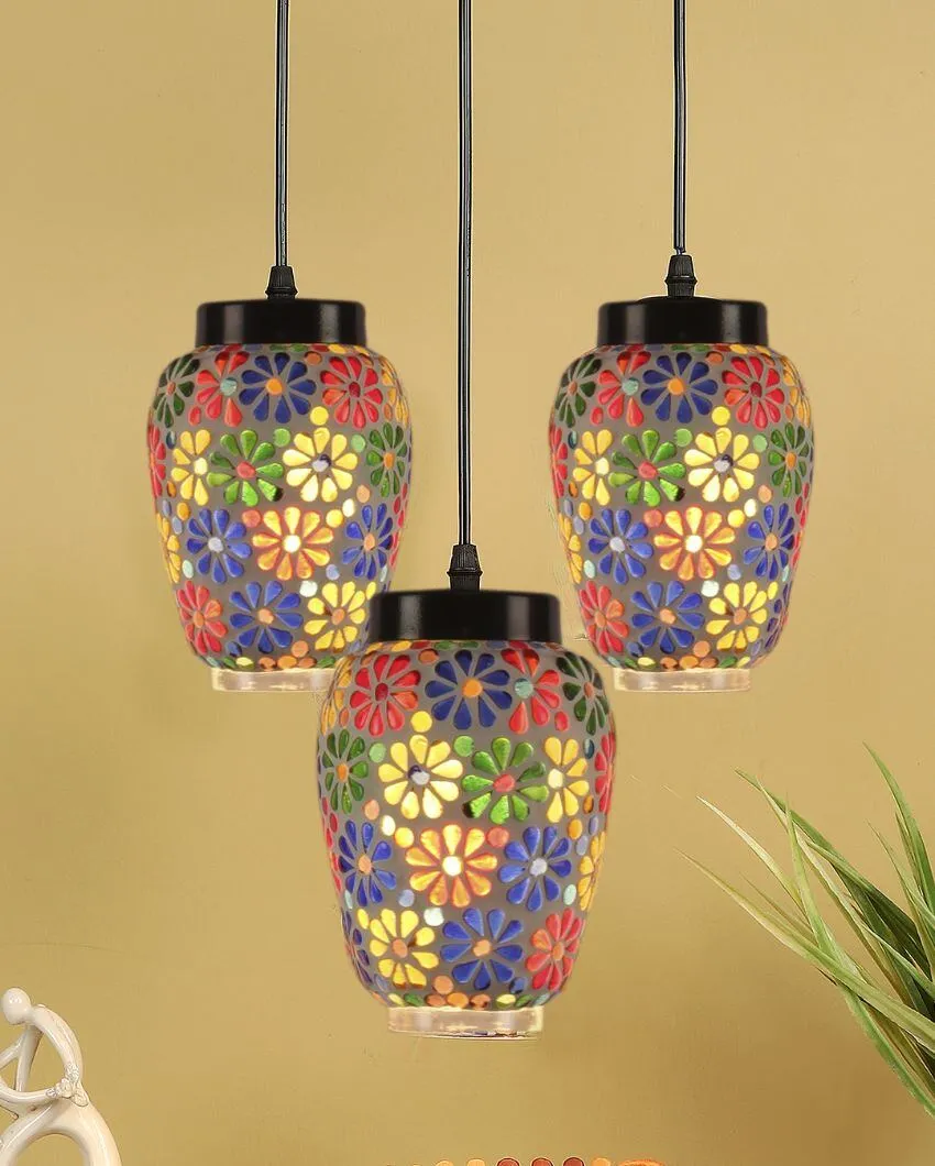 Dazzle Cluster Mosaic Glass Three Hanging Lamps With Base | 10 x 20 inches