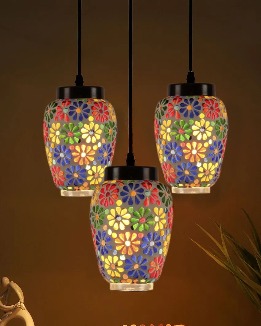 Dazzle Cluster Mosaic Glass Three Hanging Lamps With Base | 10 x 20 inches