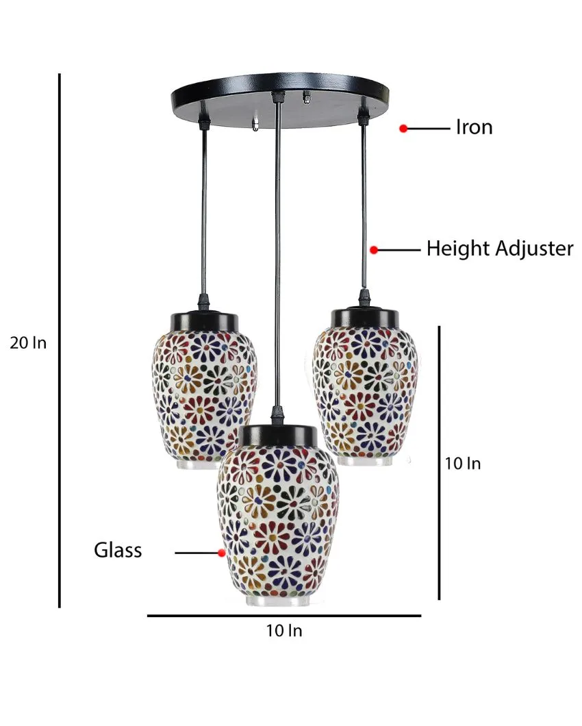 Dazzle Cluster Mosaic Glass Three Hanging Lamps With Base | 10 x 20 inches