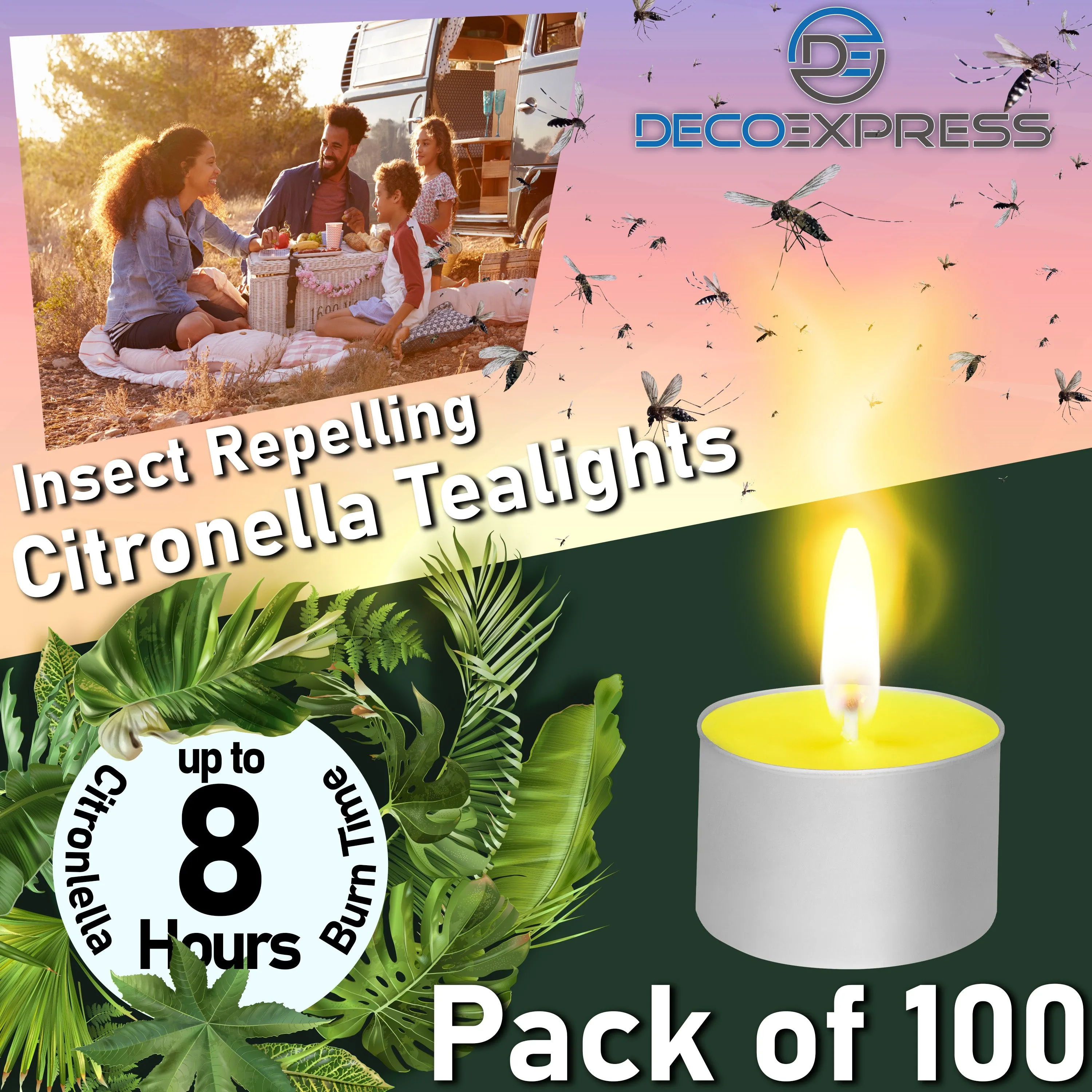 Deco Express Citronella Tealight Candles Multipack - Yellow 100/8 Hours