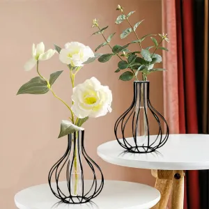 Decor & More - Metallic Flower Vase | Black vase for water plants | Home Decor Test Tube Planter | metal vases home décor | Flower pots for home decor items | Water glass Set2 (Black)