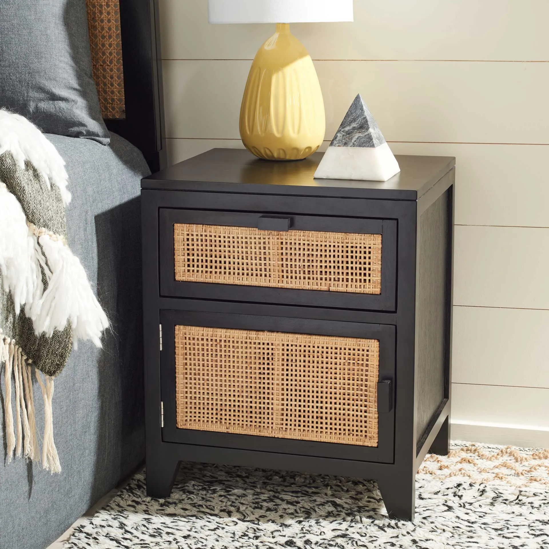 Delia 1 Drawer 1 Door Nightstand Black/Natural