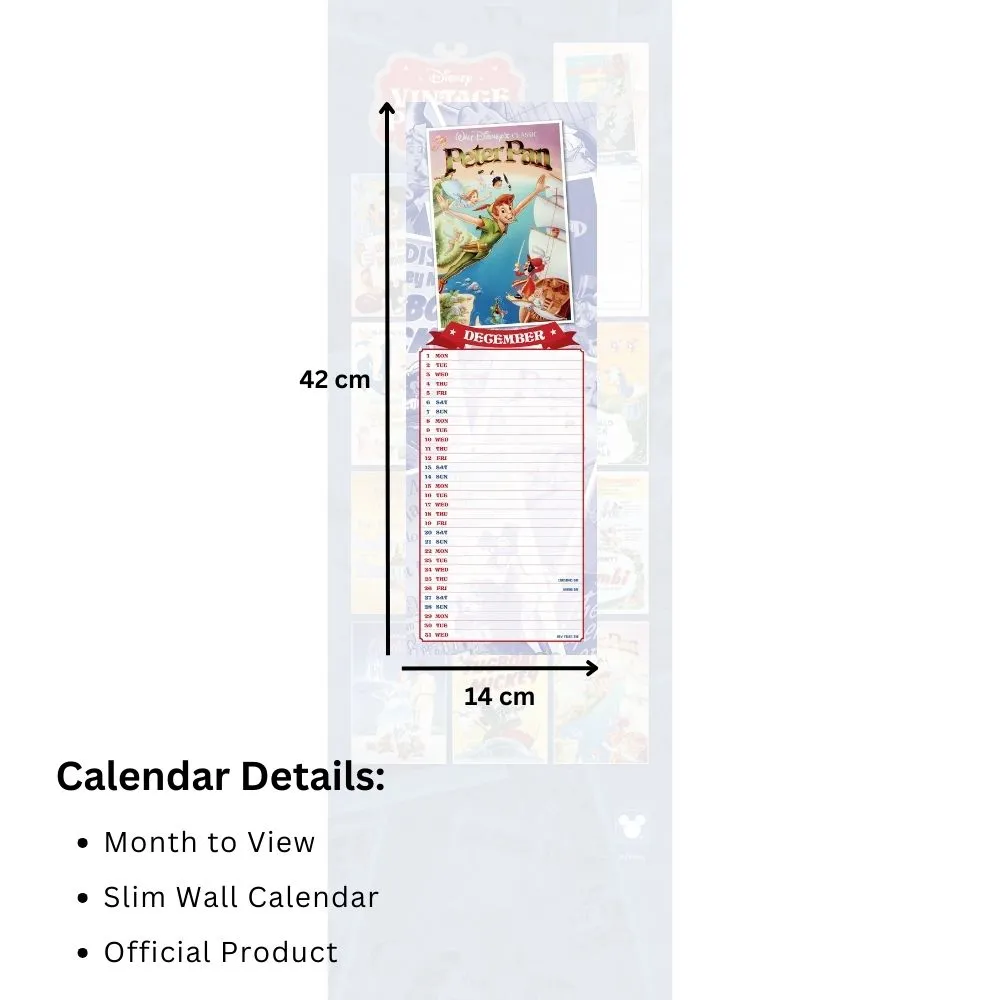 DISNEY VINTAGE POSTERS 2025 SLIM CALENDAR