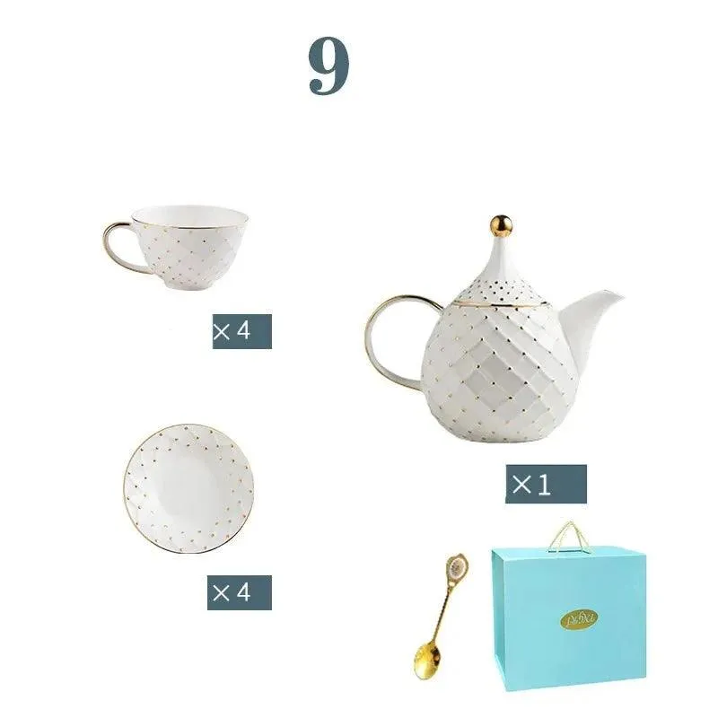 Elegant European Bone China Coffee and Tea Set with Chic Ceramic Teapot