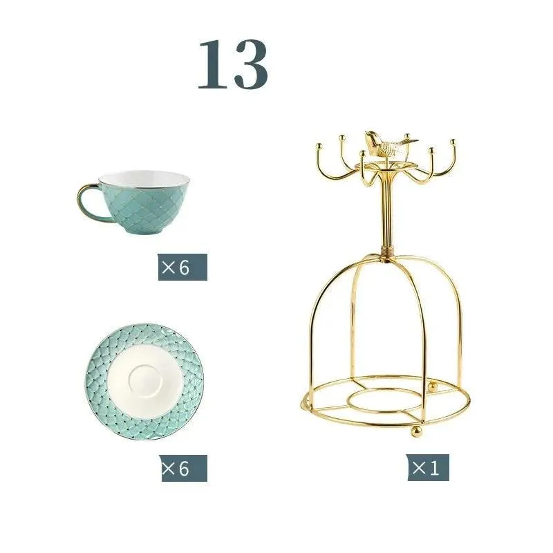 Elegant European Bone China Coffee and Tea Set with Chic Ceramic Teapot