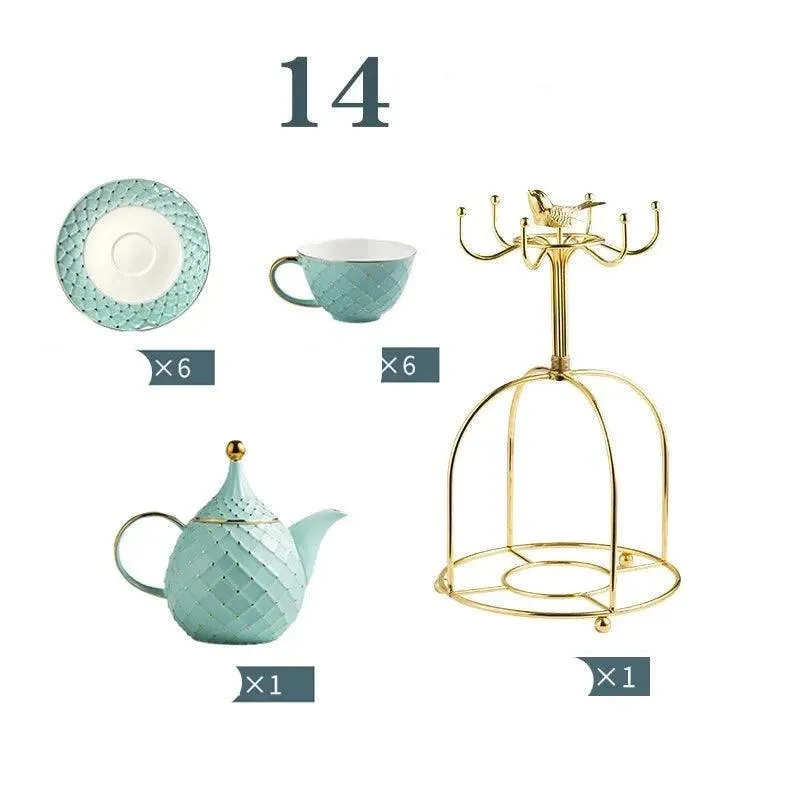 Elegant European Bone China Coffee and Tea Set with Chic Ceramic Teapot
