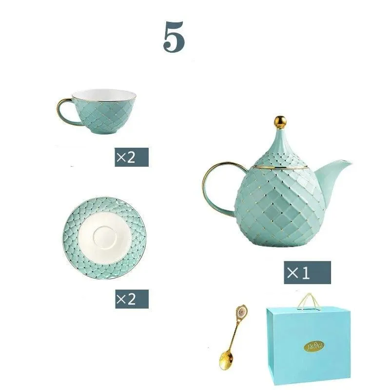 Elegant European Bone China Coffee and Tea Set with Chic Ceramic Teapot