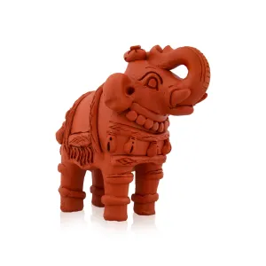 Elephant Statue - 6.5 x 6 Inches | Terracotta Clay Elephant Figurine/ Elephant Sculpture for Home