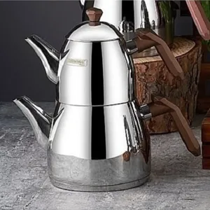 Elmas Stainless Steel Turkish Teapot Set for Stovetop with 6 Different Handle Colors