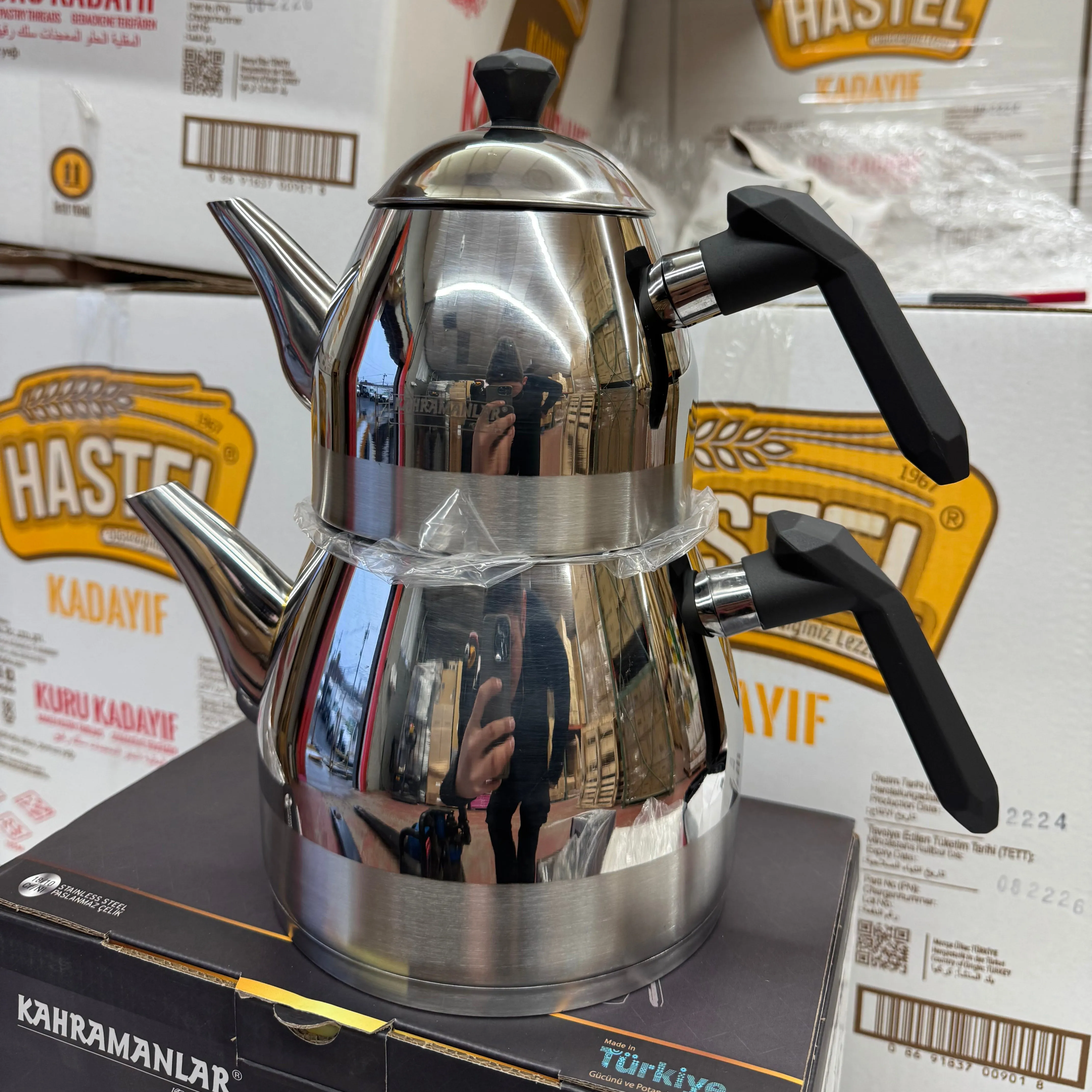Elmas Stainless Steel Turkish Teapot Set for Stovetop with 6 Different Handle Colors