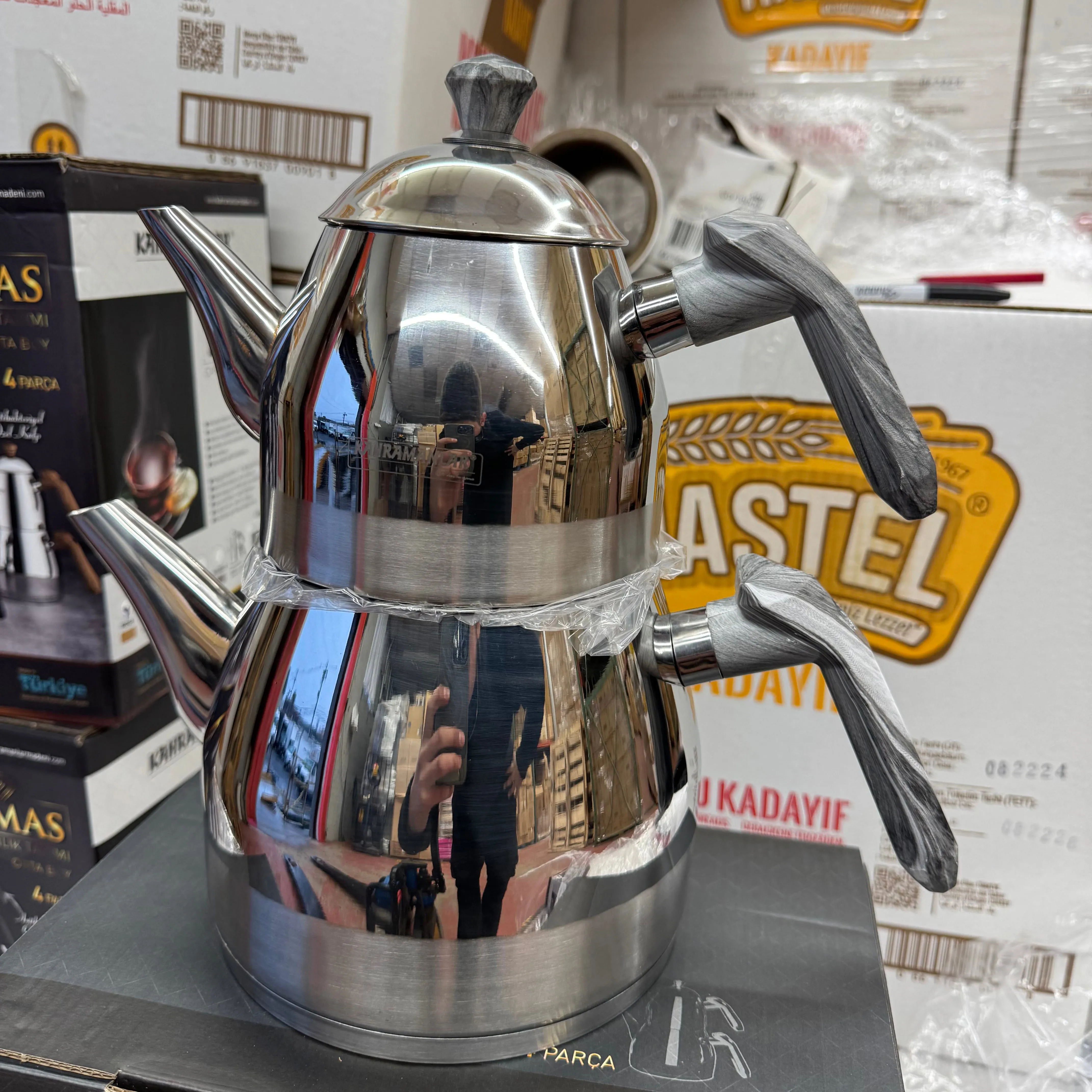 Elmas Stainless Steel Turkish Teapot Set for Stovetop with 6 Different Handle Colors