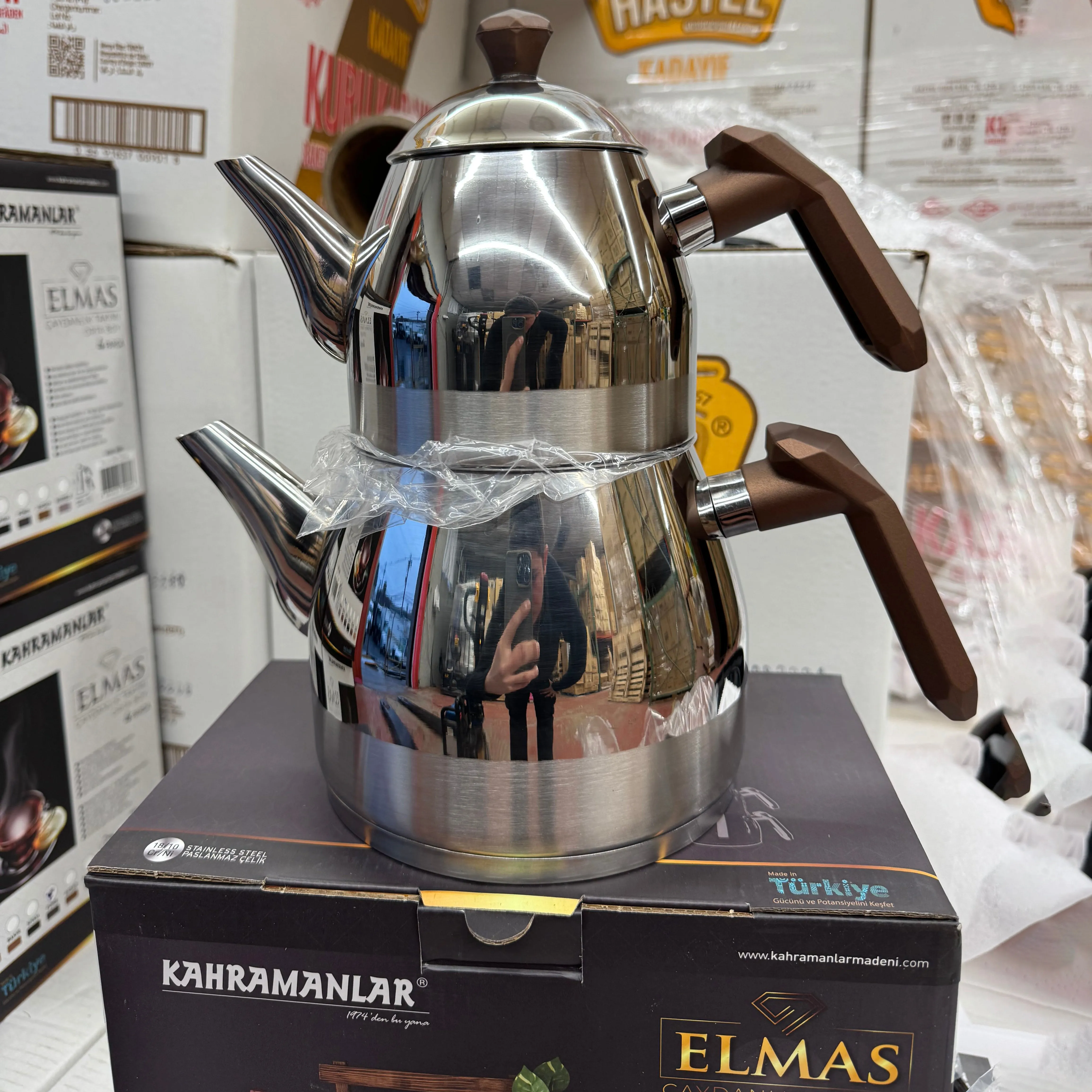 Elmas Stainless Steel Turkish Teapot Set for Stovetop with 6 Different Handle Colors