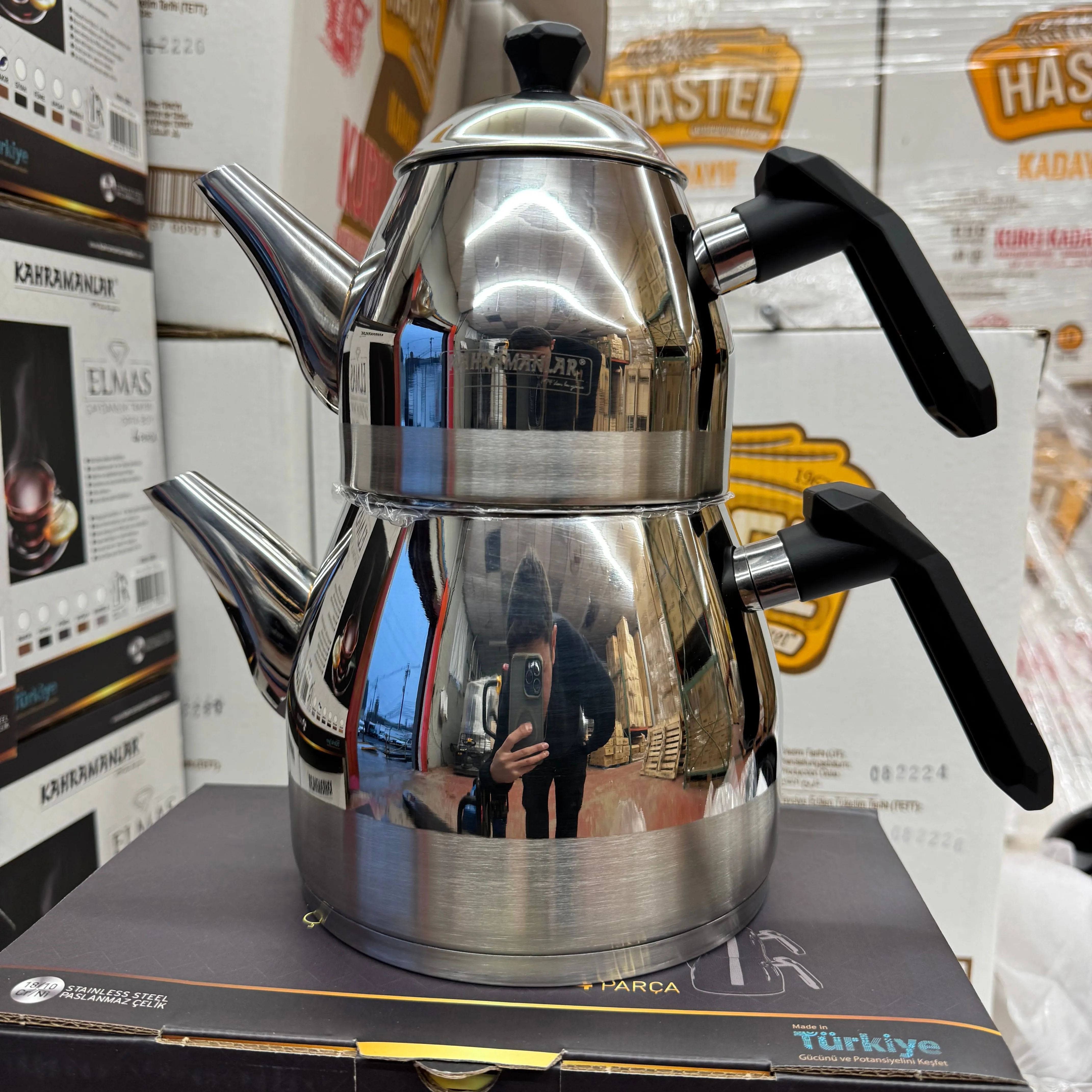 Elmas Stainless Steel Turkish Teapot Set for Stovetop with 6 Different Handle Colors