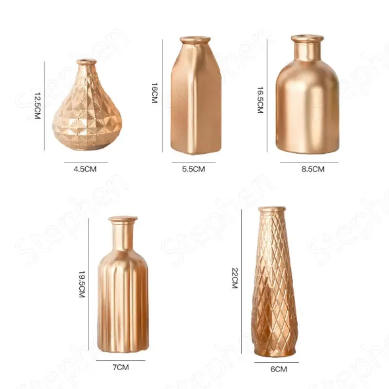 Embossed Golden Glass Vase European Classic Hydroponic Vases Gold-plating Process Medium Flower Pots Decorative Ornaments