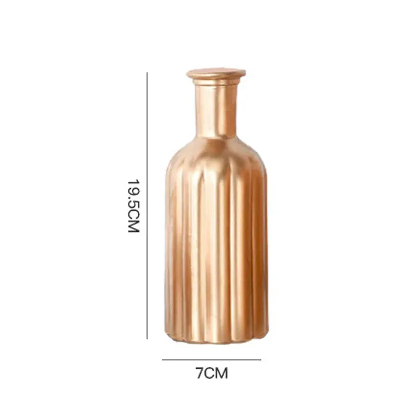 Embossed Golden Glass Vase European Classic Hydroponic Vases Gold-plating Process Medium Flower Pots Decorative Ornaments