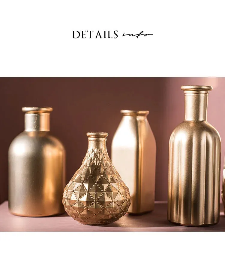 Embossed Golden Glass Vase European Classic Hydroponic Vases Gold-plating Process Medium Flower Pots Decorative Ornaments