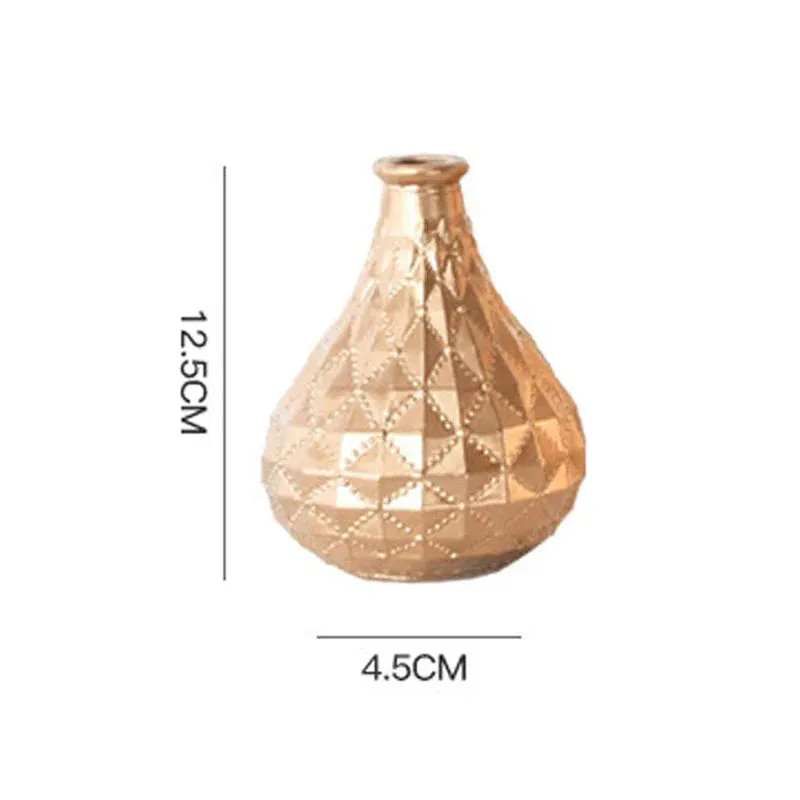 Embossed Golden Glass Vase European Classic Hydroponic Vases Gold-plating Process Medium Flower Pots Decorative Ornaments
