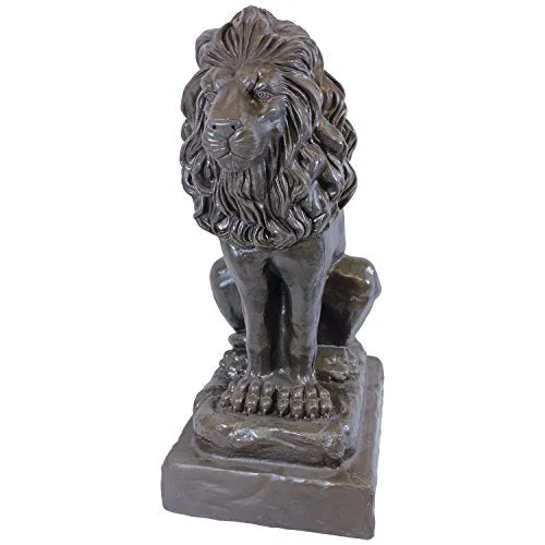 Emsco Group 92210 Guardian Lion Statue – Natural Appearance – Made of Plastic Resin – Lightweight – 28” Height Garden, BRONZE