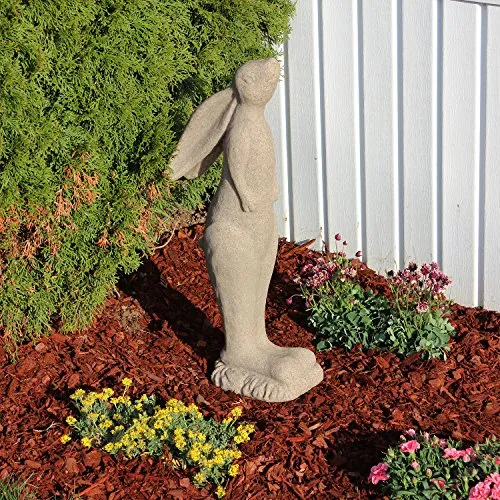 EMSCO Group Whimsical Rabbit Statue – Natural Sandstone Appearance – Made of Resin – Lightweight – 29” Height