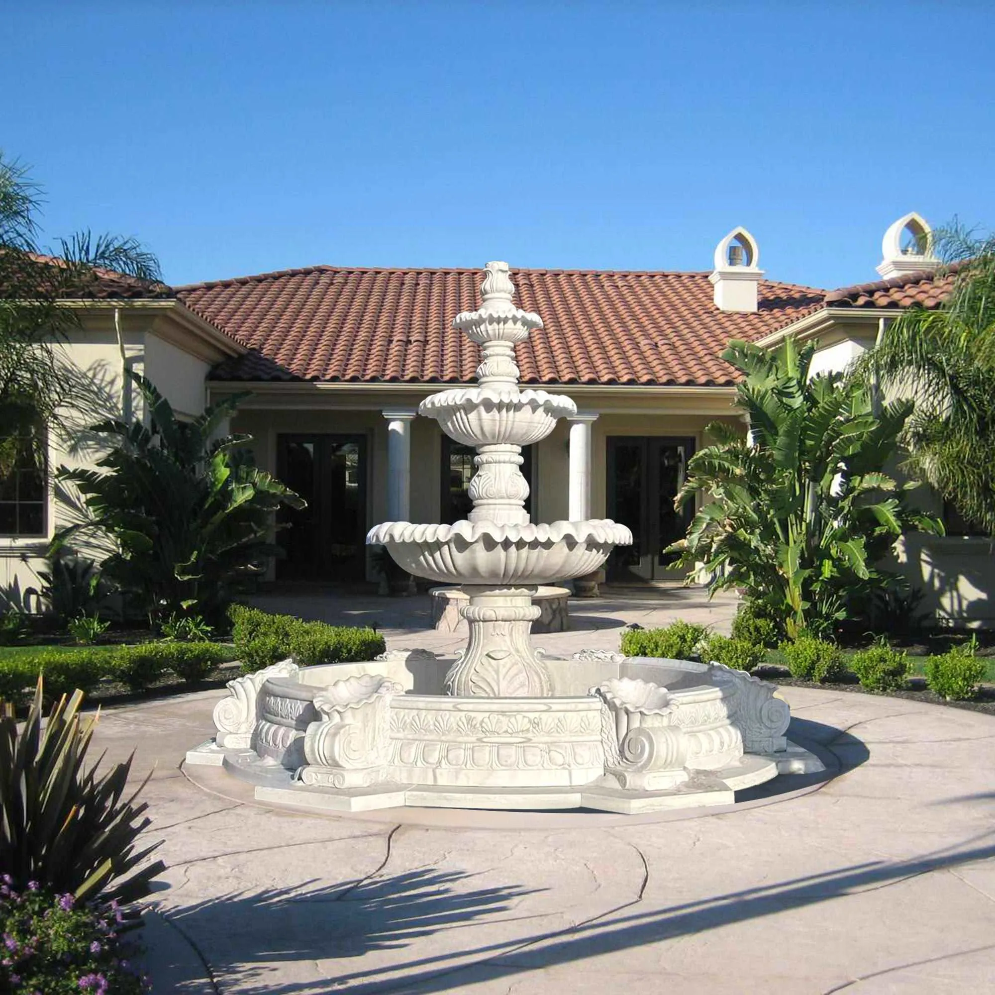 FINEST Classical Outdoor 3 Tiers White Marble Water Fountain MF-006