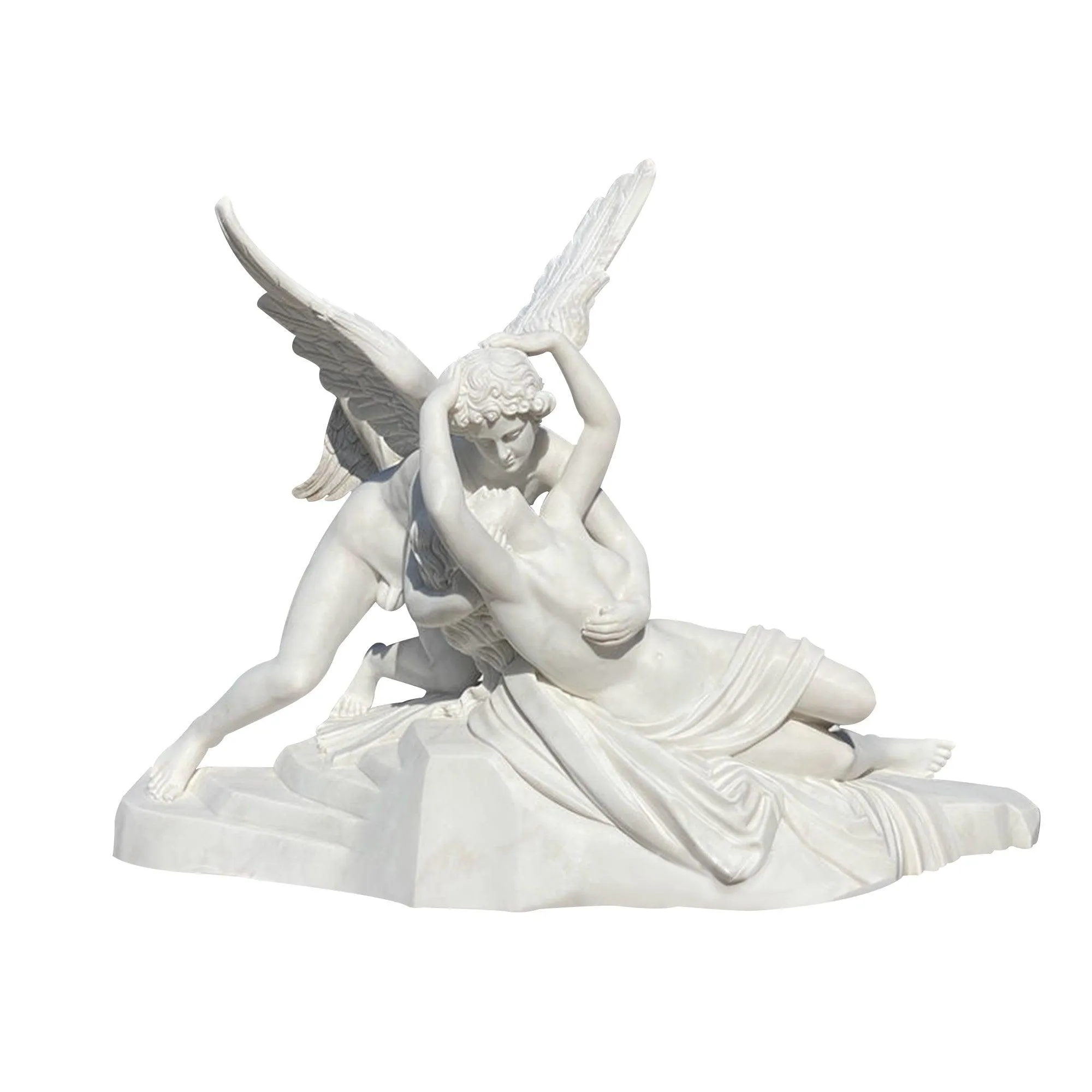 FINEST Greek Sculptures Cupid and Psyche Bonded White Marble Sculpture FM-035