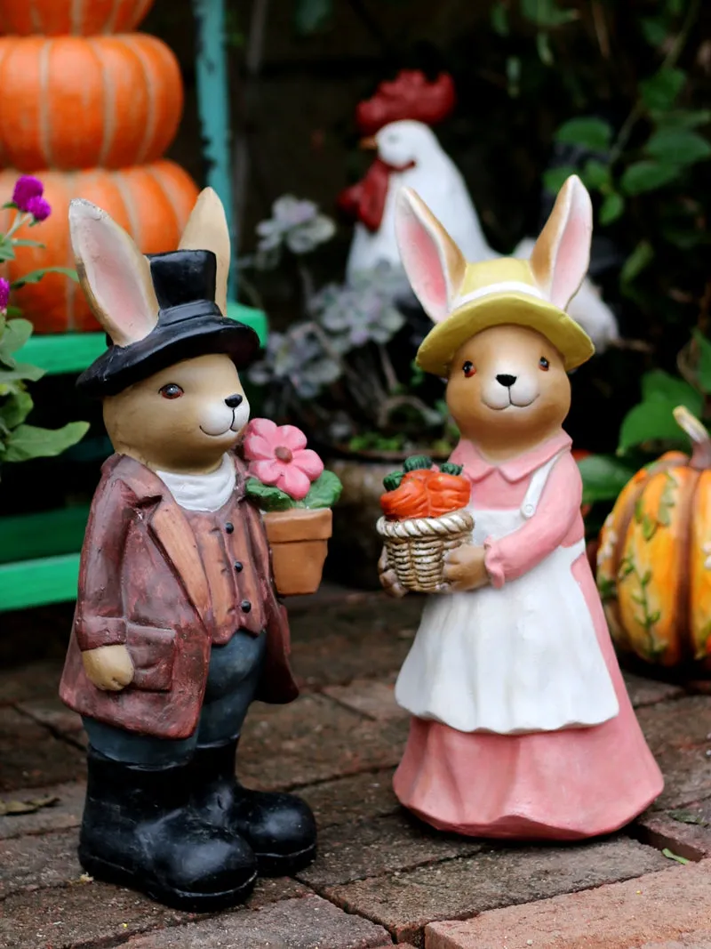 Garden Animal Sculpture Rabbit Statues, Garden Decor Ideas, Animal Statue for Garden Ornament, Villa Courtyard Decor, Outdoor Garden Decoration