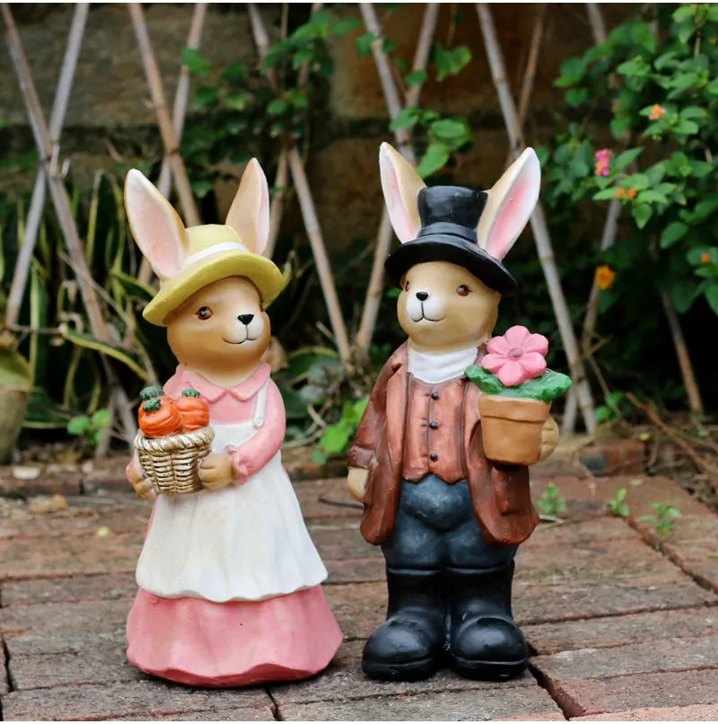 Garden Animal Sculpture Rabbit Statues, Garden Decor Ideas, Animal Statue for Garden Ornament, Villa Courtyard Decor, Outdoor Garden Decoration
