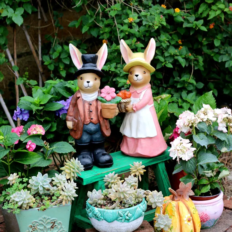 Garden Animal Sculpture Rabbit Statues, Garden Decor Ideas, Animal Statue for Garden Ornament, Villa Courtyard Decor, Outdoor Garden Decoration