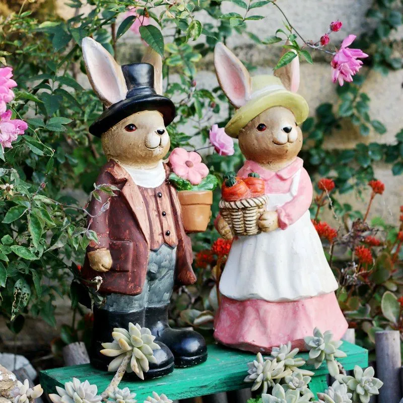 Garden Animal Sculpture Rabbit Statues, Garden Decor Ideas, Animal Statue for Garden Ornament, Villa Courtyard Decor, Outdoor Garden Decoration