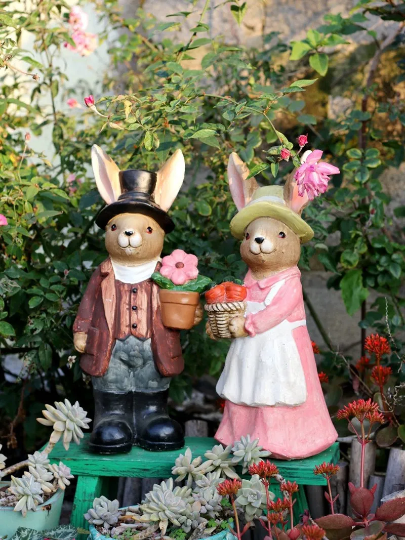 Garden Animal Sculpture Rabbit Statues, Garden Decor Ideas, Animal Statue for Garden Ornament, Villa Courtyard Decor, Outdoor Garden Decoration