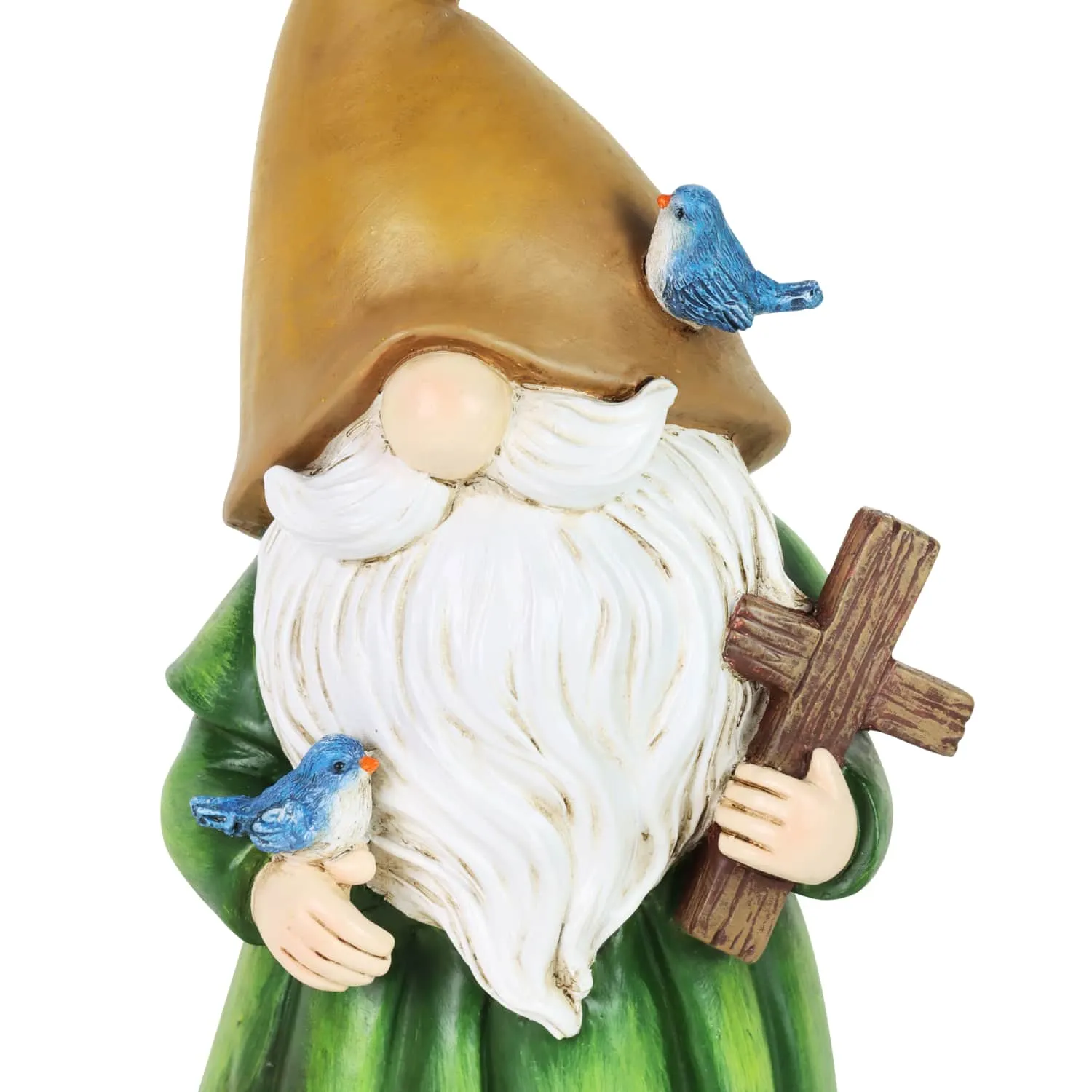 Garden Gnome Monk Statue with Cross and Woodland Creatures, 6 x 5 x 10.5 Inches