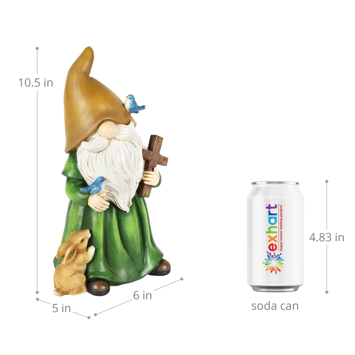Garden Gnome Monk Statue with Cross and Woodland Creatures, 6 x 5 x 10.5 Inches