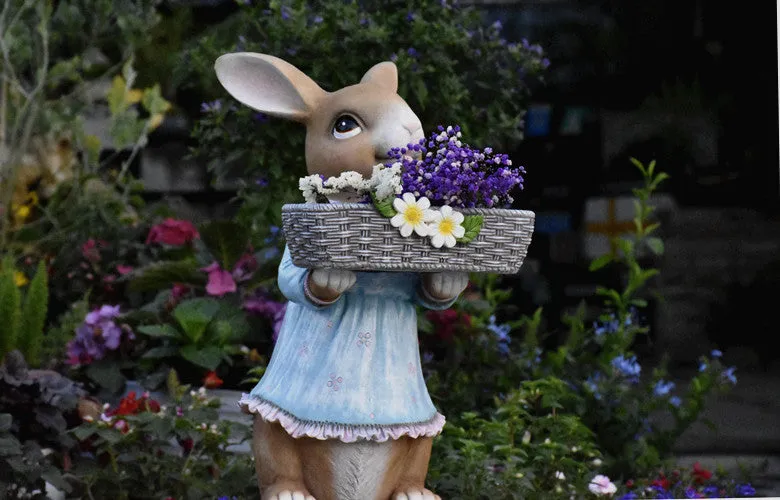 Garden Ornaments, Large Rabbit Statues for Garden, Bunny Flowerpot, Villa Outdoor Gardening Ideas, Modern Animal Garden Sculptures