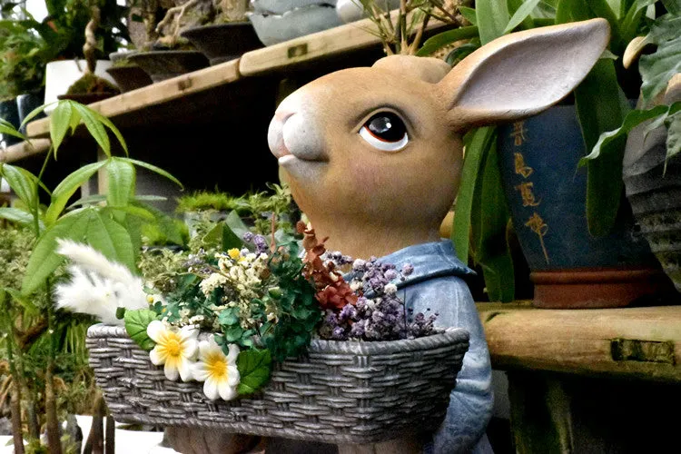 Garden Ornaments, Large Rabbit Statues for Garden, Bunny Flowerpot, Villa Outdoor Gardening Ideas, Modern Animal Garden Sculptures