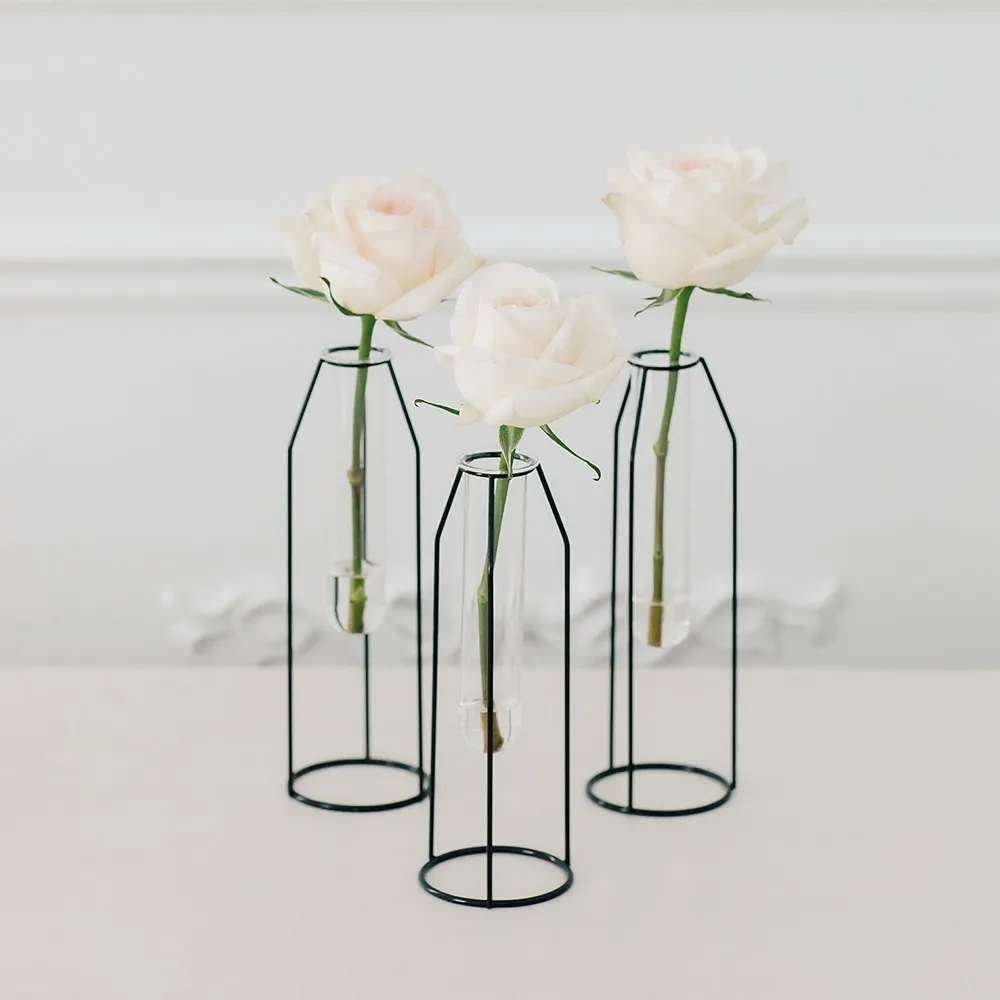 GEOMETRIC TIERED TEST TUBE FLOWER VASES - Set of 3