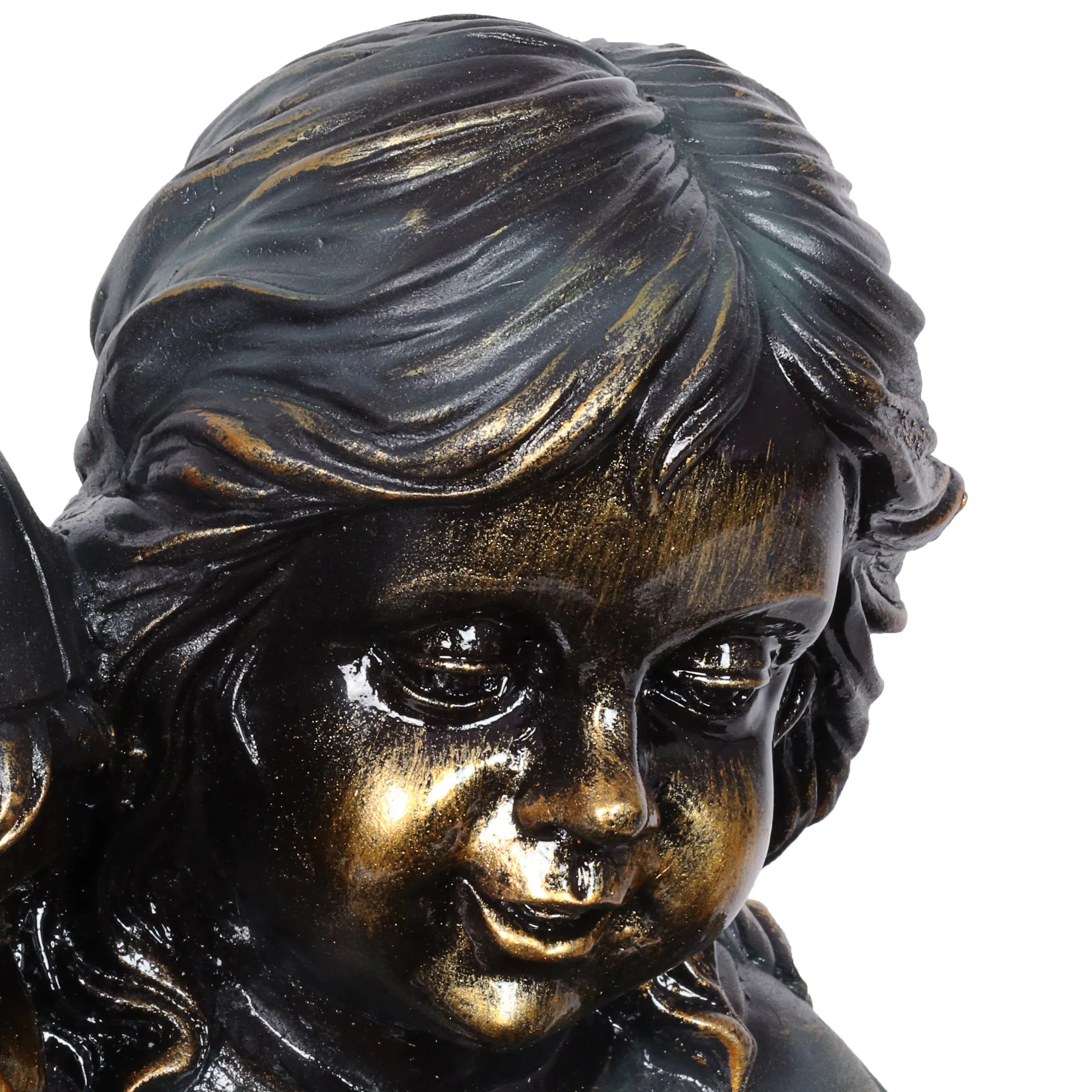 Girl in Boy's Lap Bronze Look Statuary with Patina Finish, 21 Inch